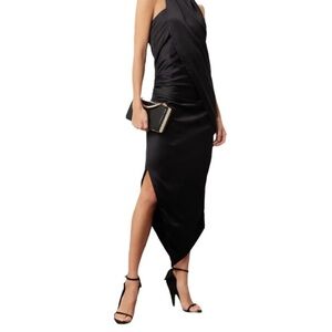 Arias New York Midi Cocktail Dress in Black Satin Size 6